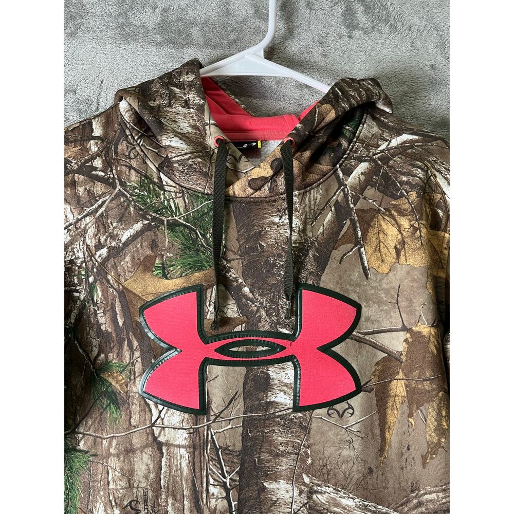 Under Armour Realtree Camo Hoodie Medium Pink Logo Pullover Hunting Sweatshirt - Picture 2 of 5
